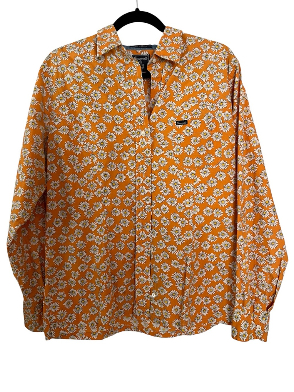 Faconnable SzXL Women’s Orange, Daisy Print Button-Up Shirt